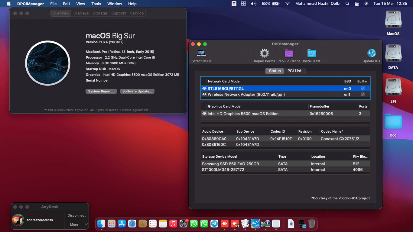 Success Hackintosh macOS Big Sur 11.6.4 Build 20G417 in Asus A455LF-WX042D